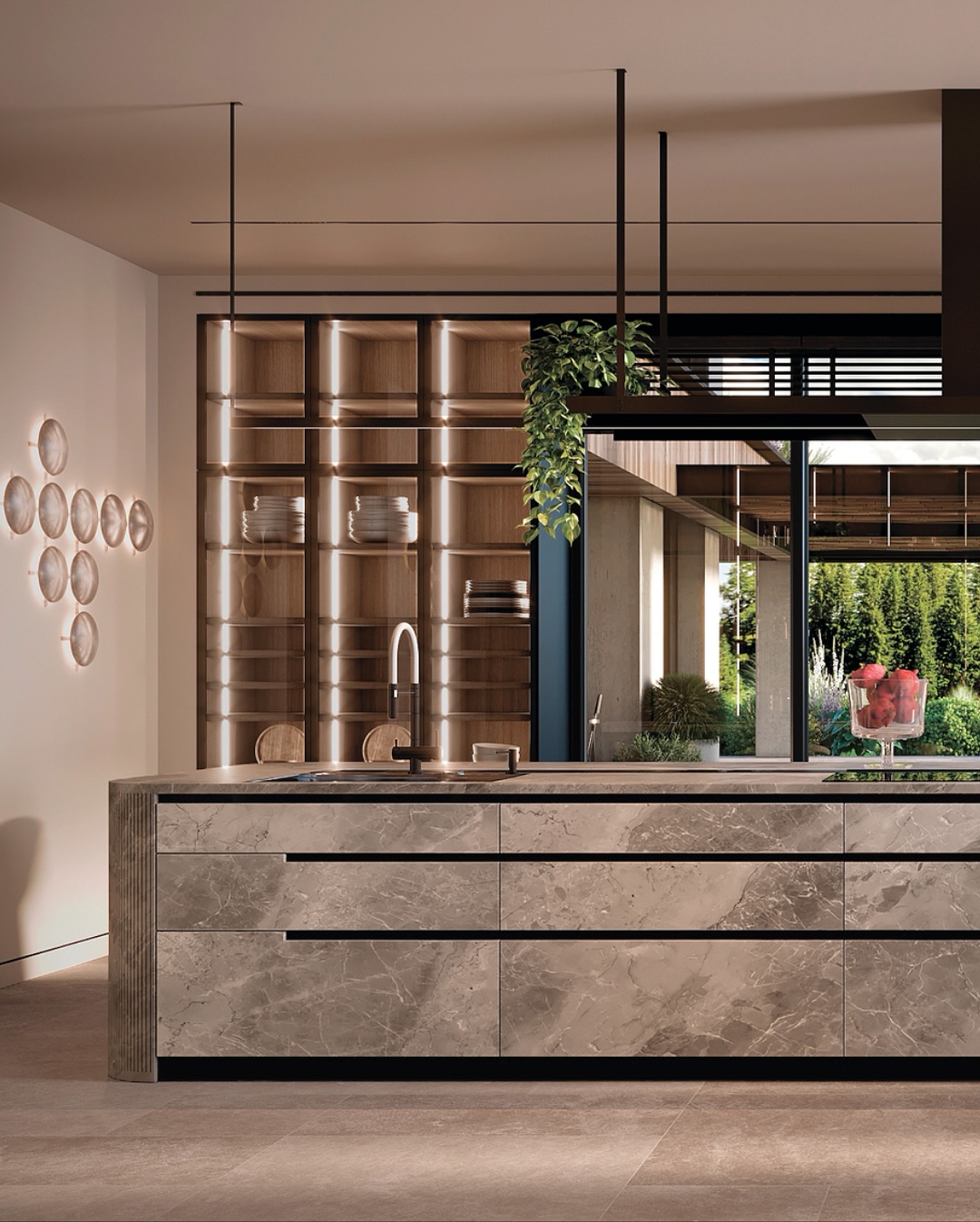 A Dialogue of Texture and Light.
In this space, natural stone meets warm oak — a balance between architecture and emotion.
Soft curves, structured lines, and the rhythm of daylight create an atmosphere of calm sophistication.

The kitchen becomes more than a place of function — it’s a scene for living beautifully, every day.

Team: @natalybolshakova @andrii.shuliak
 @kalinina_iryna_ukraina @olha_drachuk  @olga_boyko_n

Lighting: @flos 
Kitchen: @poliform_official 
Bar stools: @giorgettiofficial 
Dining table & chairs: @minotti_spa 
Chandelier: @bomma_cullet 
Wall lights: @henge__official