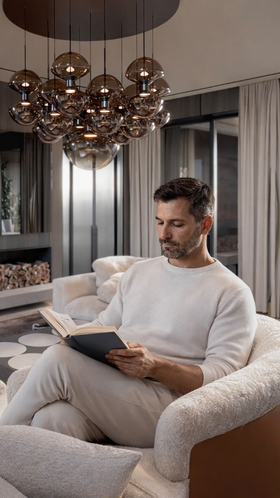 Alpine living is not only about the landscape outside the window — it is about creating a space inside that feels just as calm, warm and timeless.

In this living room, we focused on the balance between contemporary design and the atmosphere of a traditional alpine retreat. Dark wood panels create depth and warmth, while soft textures — boucle sofas, natural textiles and layered rugs — bring comfort and a sense of home.

Large windows open the room to the landscape, allowing nature to become part of the interior. A place for quiet mornings, long conversations by the fire, and slow evenings with a book.

Team: @natalybolshakova @andrii.shuliak
 @kalinina_iryna_ukraina @olha_drachuk  @olga_boyko_n

The walls: @poliform_official 
Track lighting: @flos
Curtains: @dedarmilano 
Sofa: @fendicasa 
Armchairs: @fendicasa 
Wall sconces: @baxtermadeinitaly 
Chandelier: @henge__official 
Side tables: @minotti_spa 
Coffee table: @monde_singulier 
Rug: @smania_spa 
Floor lamp: @henge__official

Contact us:
welcome@bolshakovastudio.com
www.bolshakovastudio.com