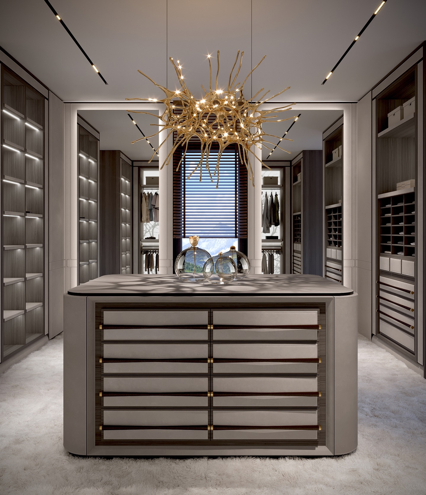A walk-in wardrobe designed as a private boutique.
Soft textures, warm light, and a refined palette create a calm, intimate atmosphere. At the center — a sculptural island that brings order and effortless elegance to everyday rituals.

Every detail is curated: from illuminated displays to balanced materials and natural light.

More than storage — a space to begin your day with intention.

Contact us:
welcome@bolshakovastudio.com
www.bolshakovastudio.com
