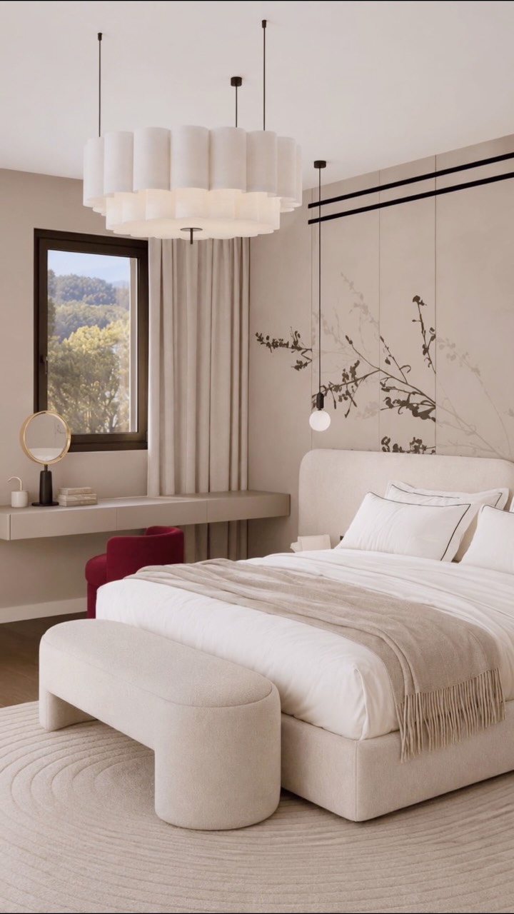 A bedroom shaped by balance, where a calm palette meets expressive details.

Soft neutral tones, sculptural forms and natural textures create a quiet foundation, while the botanical artwork behind the bed brings an organic rhythm to the space. Deep burgundy accents add a subtle contrast, giving the interior depth without taking away from its sense of calm.

Every detail is considered to create a space that feels refined, personal and effortlessly inviting.

———

Contact us:
welcome@bolshakovastudio.com
www.bolshakova-studio.com

#BolshakovaStudio #InteriorDesign #BedroomDesign #LuxuryInteriors #ContemporaryInteriors