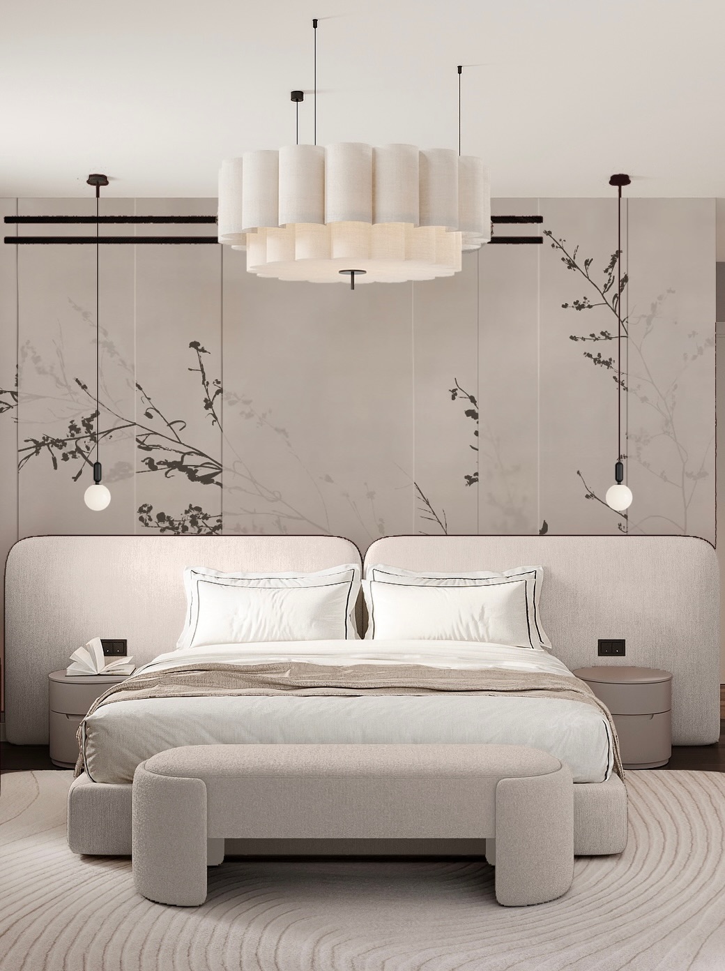 A quiet expression of contemporary luxury, where softness meets character.

The master bedroom is built around a calm, neutral palette, layered textures and subtle artistic details. Sculptural lighting, delicate botanical patterns and touches of burgundy add depth and personality, while the generous upholstered forms keep the space warm and inviting.

A bedroom designed not just to look beautiful, but to feel like a retreat.

Contact us:
welcome@bolshakovastudio.com
www.bolshakovastudio.com

#InteriorDesignCyprus #CyprusInteriorDesign #InteriorDesignerCyprus #LuxuryInteriors #BedroomDesign